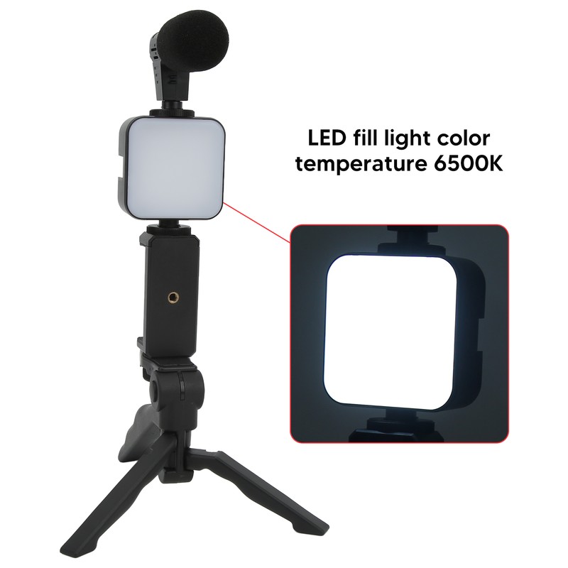 Smartphone Video Kit Tripod Mobile Phone Clip Fill Light Microphone