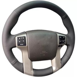 Hand Sewn Black Car Steering Wheel Cover, for Toyota Tacoma 2012-2023 / Tundra 2014-2021/ Toyota 4Runner 2010 2011 2012 2013 2014 2015 2016 2017 2018 2019 2020 2021 2022 2023/ Sequoia 2014-2022