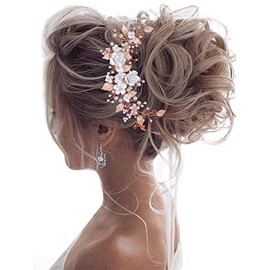 Unicra- Enredadera para el cabello de novia con flores, tocado de novia con perlas, accesorios para el cabello con hojas, diadema con diamantes de imitación para
