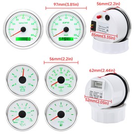 ARTILAURA 6 Gauge Set-GPS Speedometer, Tachometer, Fuel Level, Water Temperature, Oil Pressure, Voltage 7 Color Backlight Boat Gauges Set Marine Car (White)