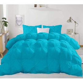 Boxoy Art Luxury Soft Turquoise Blue 5 Pieces Pinch Pleated Super King Duvet Cover Set (Duvet Cover + 4 Pillow Cases) 1200 Series Egyptian Cotton Duvet Insert