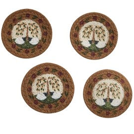 PARK DESIGNS WILLOW AND SHEEP PRINTED BRAIDED COASTER SET (SET OF 4) NEW, FREE SHIPPING!