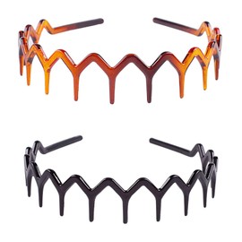2Pcs Elastic Non Slip Zig Zag Headband for Women Girls, Fashionable Ladies Teeth Wavy Hair Comb Headband Zigzag (Amber and Black)