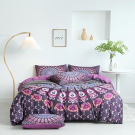 BUPIRD Mandala King Comforter Set Soft 3 Pieces Lightweight 3D Purple Mandala Boho Chic Pattern Digital Print King Comforter Set for All Seasons 1 Comforter and 2 Pillowcases (Mandala, King)