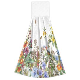 Blueangle Juego de 2 toallas para colgar con hierbas y flores silvestres, toalla de mano absorbente de terciopelo coral suave para cocina, baño