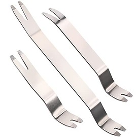 FOSHIO 3pcs Metal Trim Removal Tool, Auto Fastener Remover Pry Tool, Easy Removal of Car Door Panel, Audio Radio Panel, Molding, Dashboards and Wheel Hubs