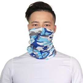 Rose 2-Piece Face Cover, Cooling Bandana, Neck Guard, Summer, Running, Neck Cover, UV Protection, Sun Protection, Sweat Absorbent, Quick Drying, One Size Fits Most, Unisex, Camouflage (Blue & White)
