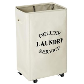 WOWLIVE Large Rolling Laundry Basket Wheels 90L Collapsible Tall Laundry Hamper Handle Foldable Dirty Clothing Basket Fold up Rectangular Hampers for Laundry Dorm Room (Beige)