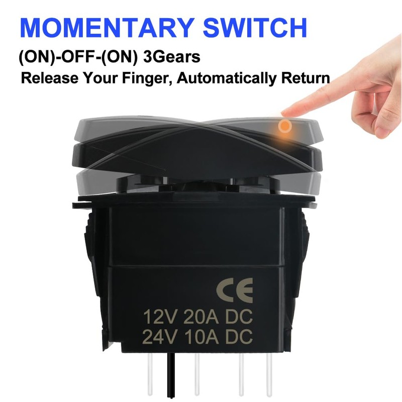 HOKAAER Arrows Momentary Rocker Switch Toggle (On)-Off-(On) 12V/20A 24V/10A Waterproof