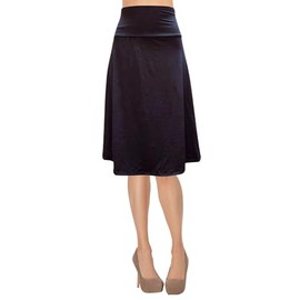 ShopMyTrend Women's A-Line Foldover Lightweight Flare Midi Pull On Closure Skirt XX-Large Black