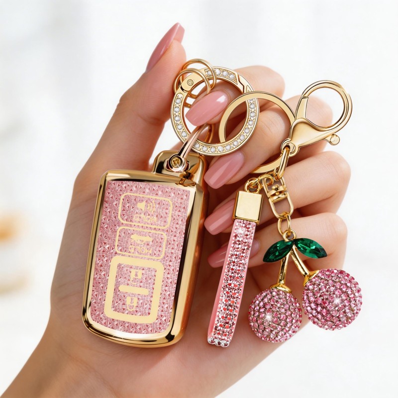Yekoubo Key Fob Cover with Cherry Keychain, Soft TPU Smart