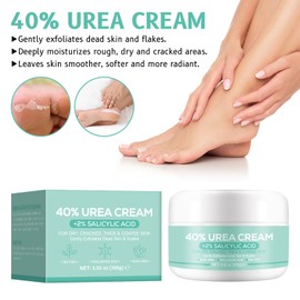 Urea Foot Cream 40% + Salicylic Acid 2% Urea Cream for cracked heels and dry skin with Hyaluronic Acid, Tea Tree, and Aloe Vera Deep Moisturising & Callus Remover