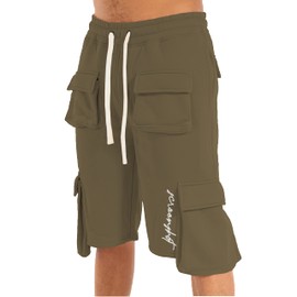 SCREENSHOT-SP31300 Mens Urban Hip Hop Premium Streetwear Fleece Shorts - Street Tactical Functional Multi Cargo Pockets Utility Varsity Fashion SweatShorts-Olive-Small