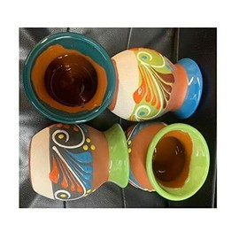 4 Mexican Coffee Mugs Jarritos Mexicanos Hand Painted Tazas de Barro Micnocana Ponchero Hot Chocolate Champurrado Tepache Pulque Traditional Clay Party Dish