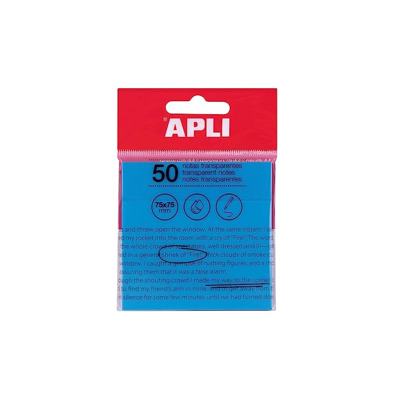 APLI 19571 Clear Sticky Notes 75x75mm Blue 50 Clear Sheets