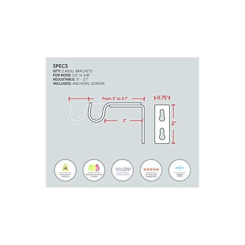 Ivilon Short Projection Brackets for Curtain Rods - for 1/2