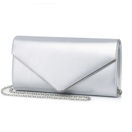 DETARA Women Evening Bag Vegan Leather Clutch Purse Shoulder Crossbody Envelope Bag for Party Wedding Prom Bridal (Silver 1830)