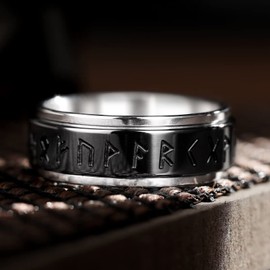 King Will 8mm Black & Silver Viking Spinner Ring Stainless Steel Fidget Ring Anxiety Ring For Men 13