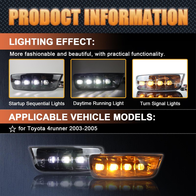 ZDEERAOTO Upgrade LED Front Bumper Fog light DRL Amber Sequential