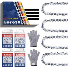 Vahlbeste Pack of 4 12 Inch Saw Chains for 30 cm Rail, 1/4 Inch 1.1 mm 64 TG Chainsaw Chain, Chain for Chainsaw with Hanging Buckle and Gloves, Chainsaw Chain Compatible with Stihl MSA140, MSA140C
