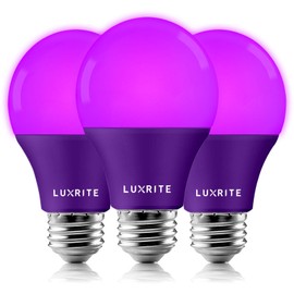 LUXRITE A19 LED Purple Light Bulbs, 60W Equivalent, Non-Dimmable, UL Listed, E26 Standard Base, Indoor Outdoor, Porch, Christmas, Decoration, Party, Holiday, Event, Home Lighting (3 Pack)