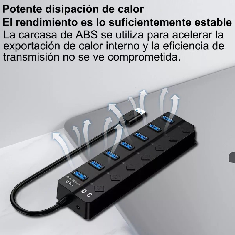 GOMITA Hub 7 Puertos Usb 3.0 Alta Velocidad Pc Laptop