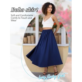 BALAYSIER Long Skirts for Women with Pockets and Adjustable Drawstring Suitable for Casual Travelling Party(Navy Blue, M)
