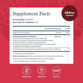 Youtheory Resveratrol Advanced Antioxidant Formula - 290 Tablets (72 Day Supply) - ResVida Trans-Resveratrol Supplement - Grape Seed Extract & Super-F