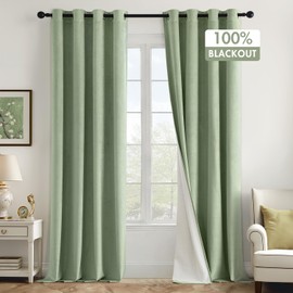 MIULEE Upgraded Thermal Insulated 100% Blackout Velvet Curtains 90 Inches Long Sage Green Black Out Curtain Drapes for Luxury Bedroom Living Room Darkening Grommet Curtains Light Blocking Set of 2