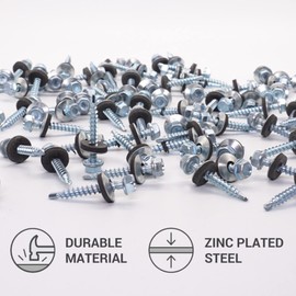 (Pack of 80 pcs) Zinc Plated Steel 4.8 x 35 mm Self-Drilling Screws With EPDM Washers, Hex Washer Head, Sheet Metal Screw, Roofing Self Tapping (80, 4.8 x 35 mm)