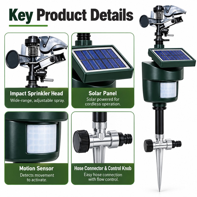 Solar Motion Activated Animal Repellent Sprinkler with Water Jet Spray