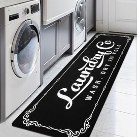Lansny Laundry Room Rug Runner 24"x72" Non Slip Waterproof Laundry Mats for Laundry Room Decor Washable Floor Laundry Rug Laundry Co. for Laundry Room, Mudroom, Kitchen, Washroom, Bathroom (Black)