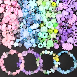 GMMA Assorted Acrylic Beads for Bracelet Making 200-240 Pcs Pony Beads Shapes Flower Bow Butterfly Candy Star Heart GummyBear Cute Beads for Jewelry Making DIY Necklace Keychain Phone Charms