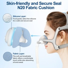 Upgraded Nasal Cushion for AirFit N20, Fabric Fused with Silicone Cushions for N20 Frame, Secure Fit & Easy to Clean CPAP Supplies by MEDICOLOR, 2PCS, Small