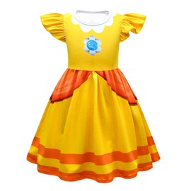 Garperkids Girls Princess Costume for Kids Flutter Sleeve Princess Yellow Dress Summer Casual Dress Party Dress Up Children Outfits