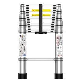 Telescoping Ladder,12.5 FT Extension Ladder, Heavy Duty 330lbs Max Capacity, Multi-Purpose Collapsible Ladder for RV or Outdoor Work Black