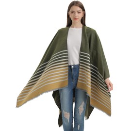 Shmily Girl Women Shawl Wrap Open Front Poncho Cape Cardigan Sweater for Winter Fall (Style13-Green)