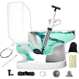 Feiezade Stainless Steel Detachable Toilet Plunger, Drain Clog Remover Tool with Holder for Bathroom, Kitchen,Powerful High Pressure Dredge and Cleaner with Visual Barometer and Air Pipe