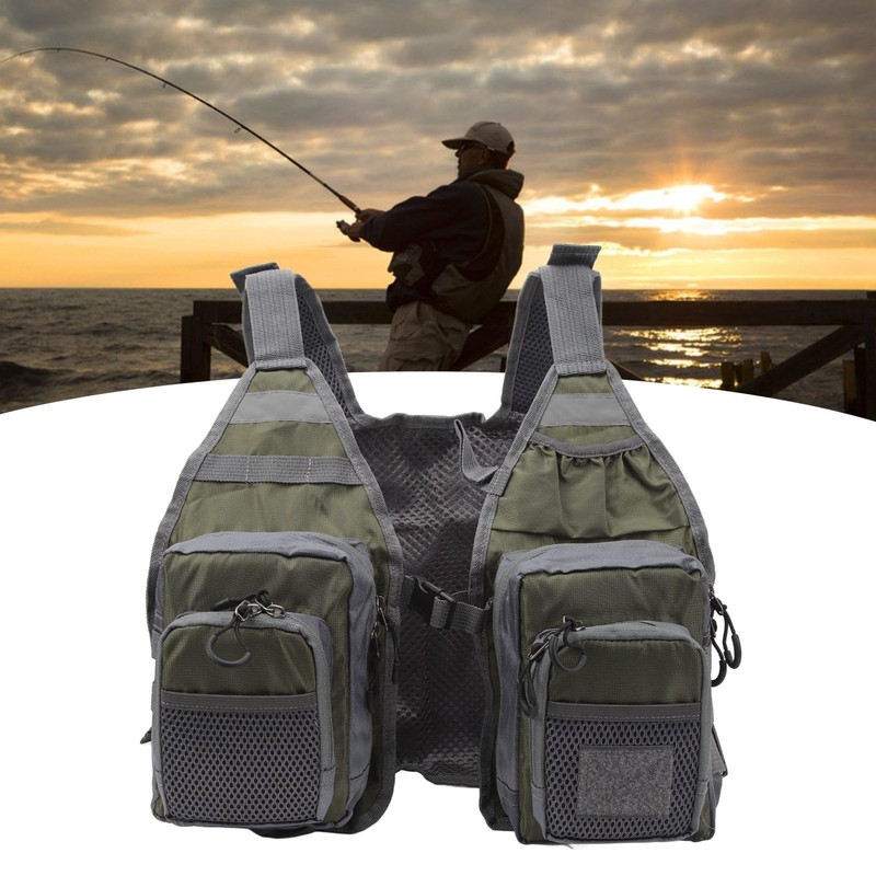Fly Fishing Vest Reflective Strips Mesh Lining Fishing Vest Adjustable