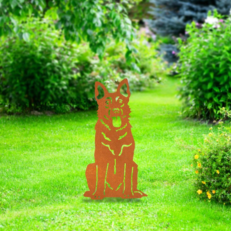 VerLuky German Shepherd Garden Stake Rust, Rust Stake Metal Dog