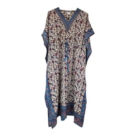 KIRAN FASHION New Ladies Paisley Print Kaftan Summer Long Dress ONE Size Lightweigh Beach Cover up (Blue)