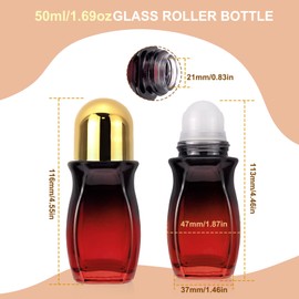 Ellbest 50ml Glass Roller Bottles 4 Pack Gradient Red Glass Deodorant Roller Bottle with Plastic Roller Ball and Opener Roller Ball Bottles Deodorant Containers for Essential Oils, Perfume (Gold Lid)