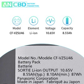 ANCBD New CF-VZSU46 CF-VZSU46U Laptop Battery for Panasonic Toughbook CF-30 CF-31 CF-53 MK1/MK2/MK3/MK4 CF-53AAGZX1M Series CF-VZSU46S CF-VZSU71U CF-VZSU72U 10.65V/8.55Ah 9cell