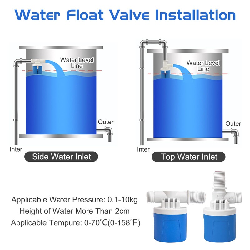 3/4" Side Inlet Water Float Valve, 2 Pack Automatic Water