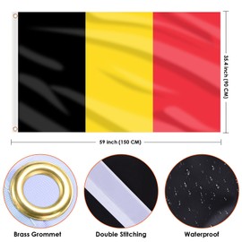 AhfuLife Belgium Flag 90 x 150 cm, 1 Piece Belgian National Flag with Brass Eyelets, Belgium Flag for Football Euro Euro Olympic Eurovision National Day 2025 Bar Party Decoration