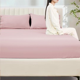 My home store Fitted Sheet 100% Egyptian Cotton 300TC Hotel Quantity 30 cm Fitted Bedsheets (Blush Pink, Double)