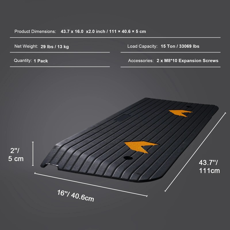 SucceBuy 3-Inch Rubber Threshold Ramp, 35.5 x 18 In Non-Slip