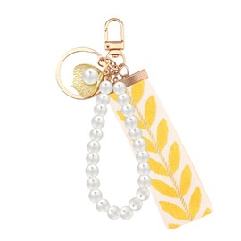 Faux Pearl Lanyard Key Chain for Backpack Girls Leaf Pattern Ribbon Keychain for Purse Bag Cute Fresh Charm Pearl-Shell Shaped Pendant Keychains Christmas Gifts for Women Cute Stuff Accessories