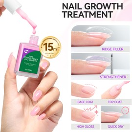 Nail Polish Strengthener and Growth Treatment: Pink Gelike EC 6 in 1 Natural Nail Hardener Extra Strong and Growth - Long Lasting Nail Repair for Damaged Nails - For Daily Work Home Salon