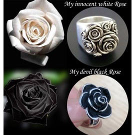 Ecooon 2pcs Vintage rose ring pack for women, 3D 925 Sterling Silver flower ring Promise Statement wedding anniversary Cocktail Party Chunky band Ring Jewelry